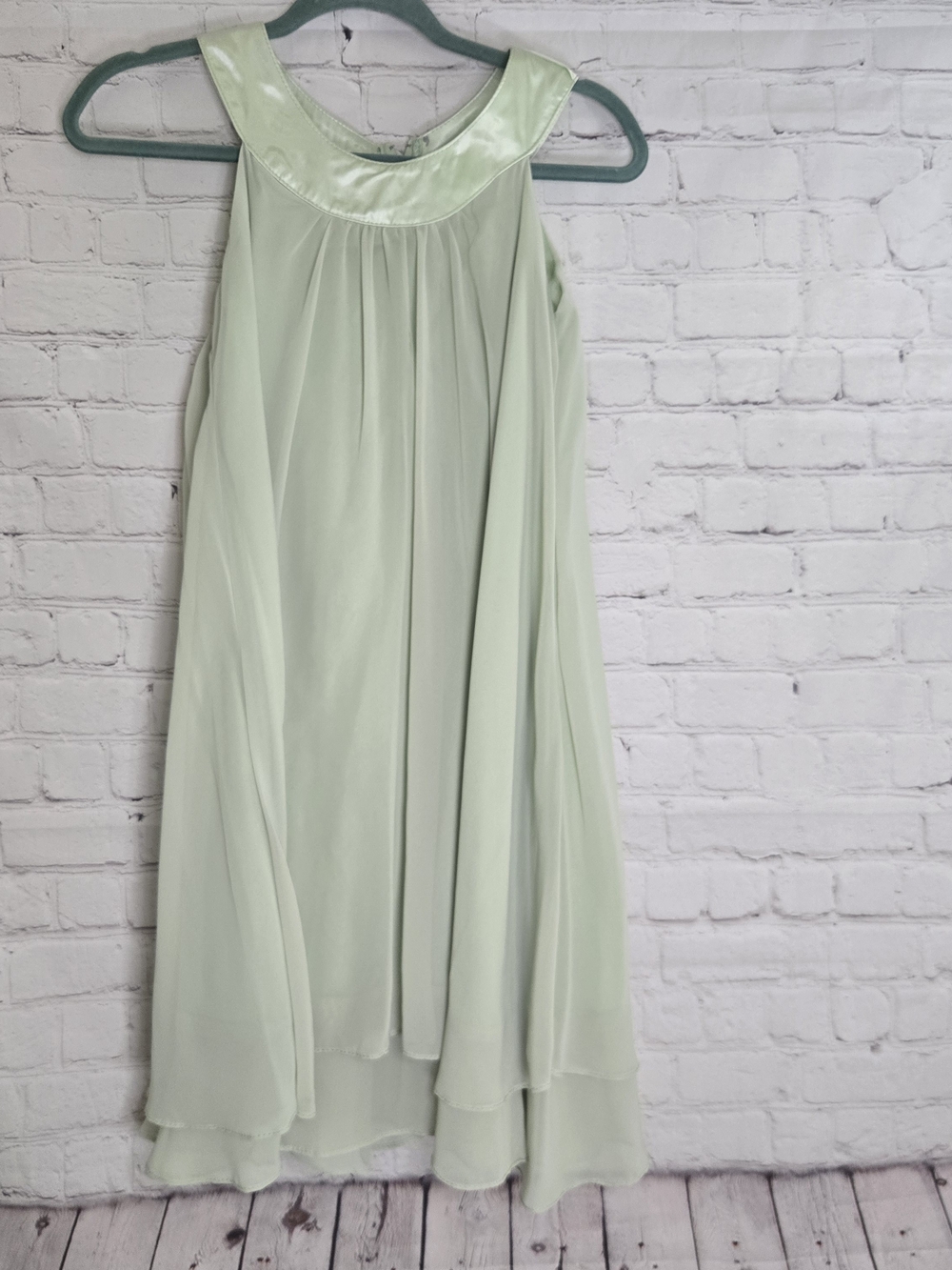 True American Vtg green whipped chiffon babydoll dress stain Trim Fairy Coquette